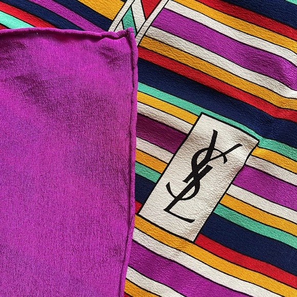 YSL Large Silk Stripped Multicolored Scarf - Picture 6 of 6